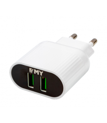 Набор 2 в 1 CЗУ With Micro-Usb Cable 110-240V MY-220, 2 x USB, 5V - 12W, Output: 5V - 2.4A, White, Blister- box