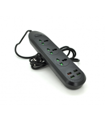 Мережевий фільтр ТВ-Т16, 3 розетки + 4 USB, 2 м, перетин 3х0,75мм, 3000W, Black, Box