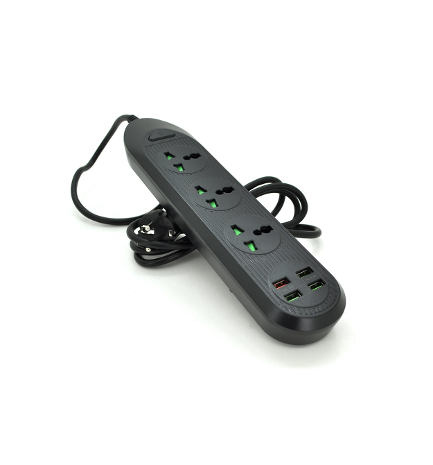 Мережевий фільтр ТВ-Т16, 3 розетки + 4 USB, 2 м, перетин 3х0,75мм, 3000W, Black, Box