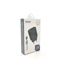 Набор 2 в 1 СЗУ With iPhone Cable 110-240V PZX P23, 2xUSB, 2,4A, Black, Blister-box