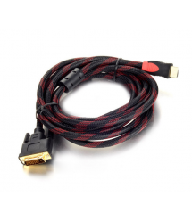 Кабель HDMI (тато)-DVI (тато) 1,5 метра 2 ферита оплетка круглий, Пакет, Q150