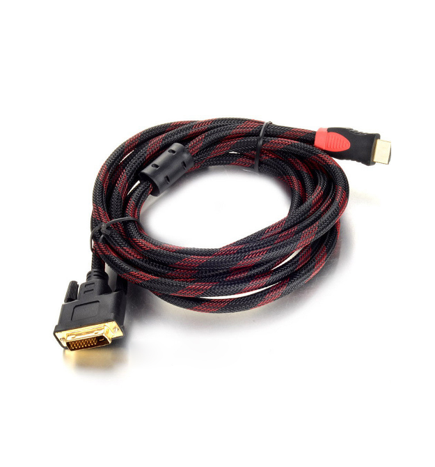 Кабель HDMI (тато)-DVI (тато) 1,5 метра 2 ферита оплетка круглий, Пакет, Q150