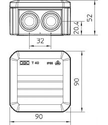 Коробка розподільча Т-серії з кабельними вводами, 90х90х52, IP55, ультрафіолетостійкий, ударостійкий поліпропілен