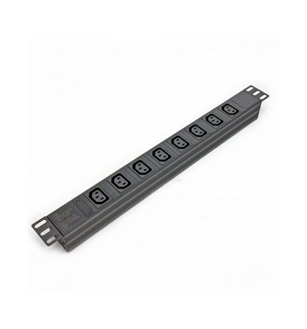 Блок 19" на 8 роз. С13, 10А, з індикат., без шнура, чорний, 1U, Kingda