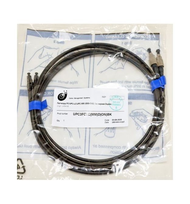 Патчкорд FC-UPC-LC-UPC MM (G50-OM3) 3м чорний Duplex