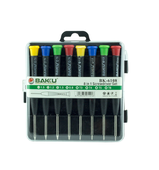 Набор отверток BAKKU BK-6108 (Torx T-3, T-4, T-5, T-6, Крест +1.2мм, +1.5мм, Шлиц -1.5мм), Box