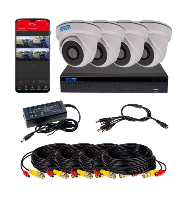 Комплект видеонаблюдения на 4 купольные 2 Мп камеры SEVEN KS-7614I-2MP