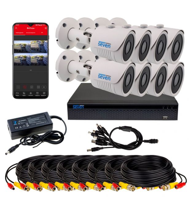 Комплект видеонаблюдения на 8 цилиндрических 2 Мп камер SEVEN KS-7628O-2MP