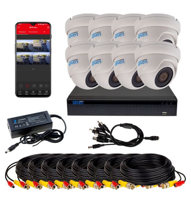 Комплект видеонаблюдения на 8 купольных 2 Мп камер SEVEN KS-7618OW-5MP