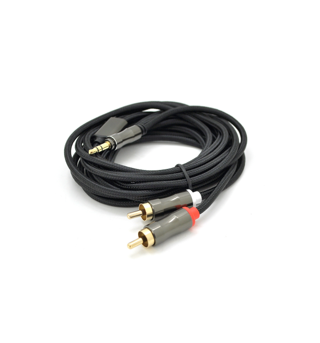 Кабель VEGGIEG AR2-1.5 DC3.5 (папа) - 2хRCA (папа), GOLD Jack, CU, Stereo, круглый, Black, 1,5 м, Пакет
