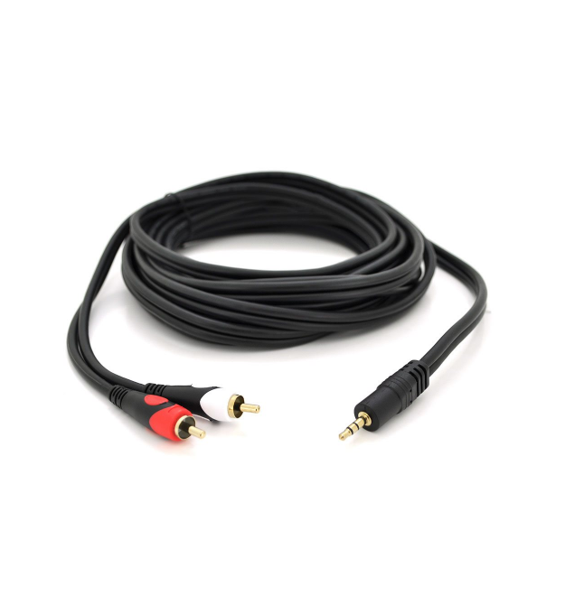 Кабель DC3.5 (папа) - 2хRCA (папа), GOLD Jack, CU, Stereo, круглый, Black, 3,0 м, (Пакет) премиум Q100