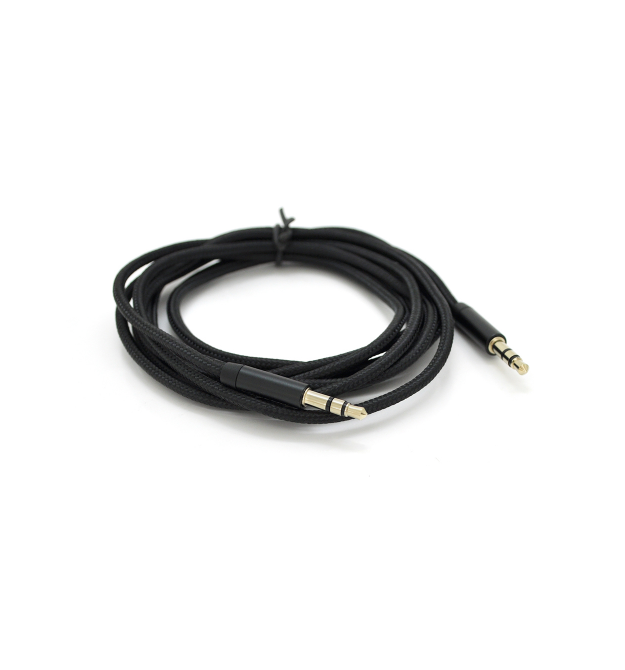 Кабель VEGGIEG AB-1 AUX Audio DC3.5 папа-папа 1.0м, GOLD Stereo Jack, оплетка, (круглый) Black cable, Пакет