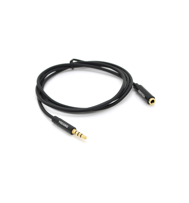 Подовжувач VEGGIEG AFB-1 Audio DC3.5 тато-мама 1.0м, GOLD Stereo Jack, (круглий) Black cable, Пакет Q500