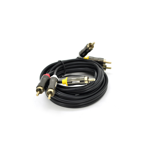 Кабель VEGGIEG AV303 Audio-Video 3хRCA (папа) - 3хRCA (папа), GOLD connector, круглый, Black, 3,0 м, Пакет