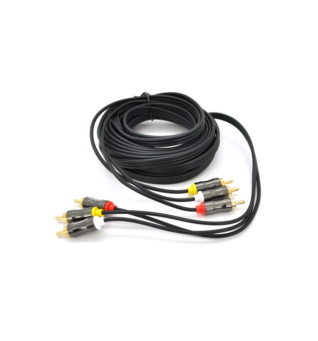 Кабель VEGGIEG AV304 Audio-Video 3хRCA (папа) - 3хRCA (папа), GOLD connector, круглый, Black, 5,0 м, Пакет