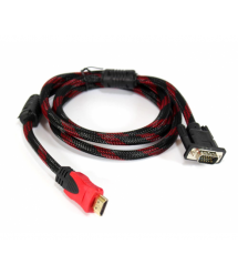 Кабель HDMI (тато)-VGA (тато) 1,5 м, 2 ферити, обплетення, круглий Black - RED, Пакет (працює тільки з конвертором), Q150