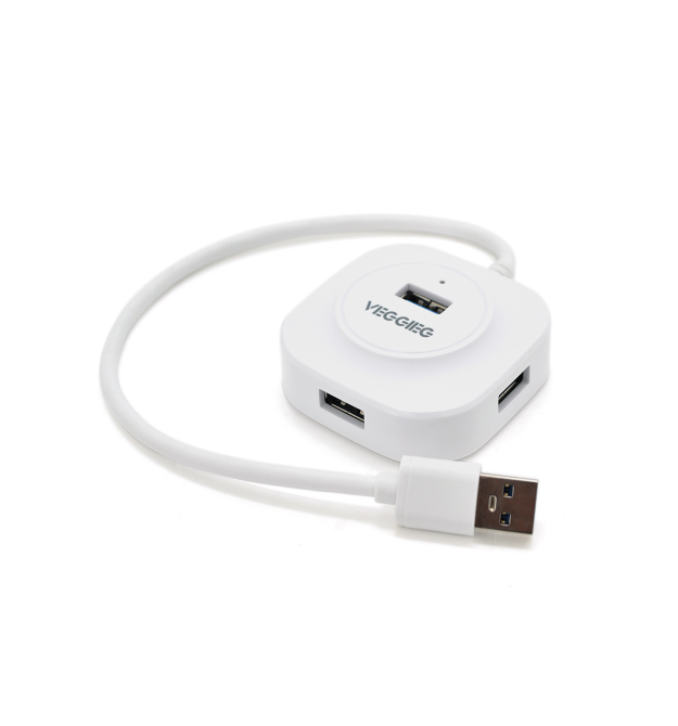 Хаб VEGGIEG V-U3403 USB 3.0 4 порта, 480Mbts, питание от USB, White, 0,3m, Box