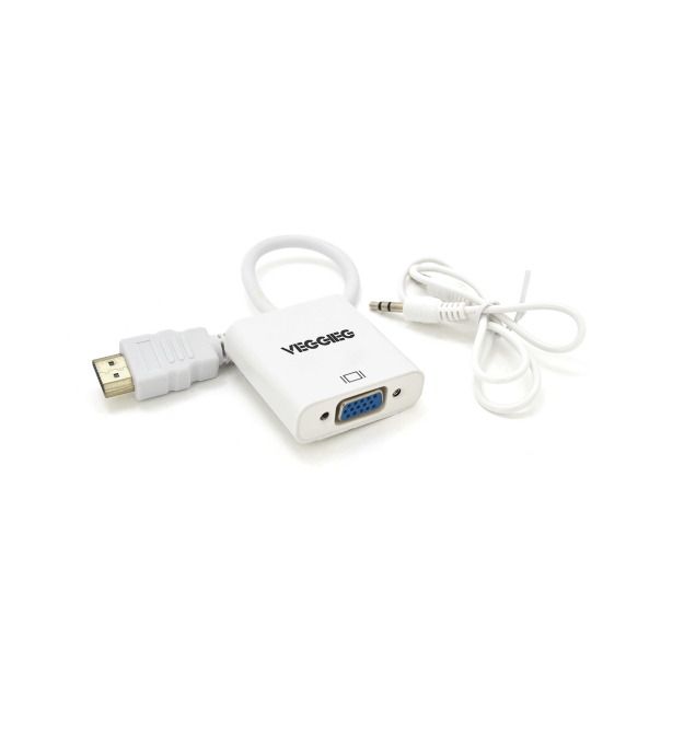 Конвертер VEGGIEG H-V2W HDMI (папа) на VGA(мама) + Audio, 25cm, White, Пакет