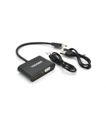 Конвертер VEGGIEG H-V500 HDMI (папа) на VGA(мама) + HDMI (мама), 25cm, Black, Пакет