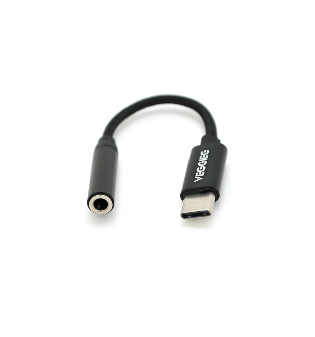 Переходник VEGGIEG TC-201 Type-C(Male) to Jack3.5(Female), Black, Пакет