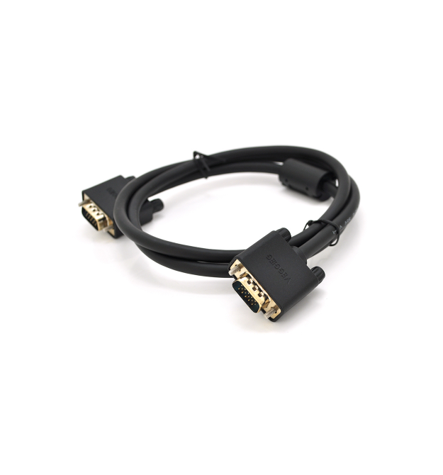 Кабель VEGGIEG VG-1 VGA 3+6, 1m, male to male (папа-папа), OD-6.5mm, 1 феррит, круглый Black, коннектор Gold, Пакет