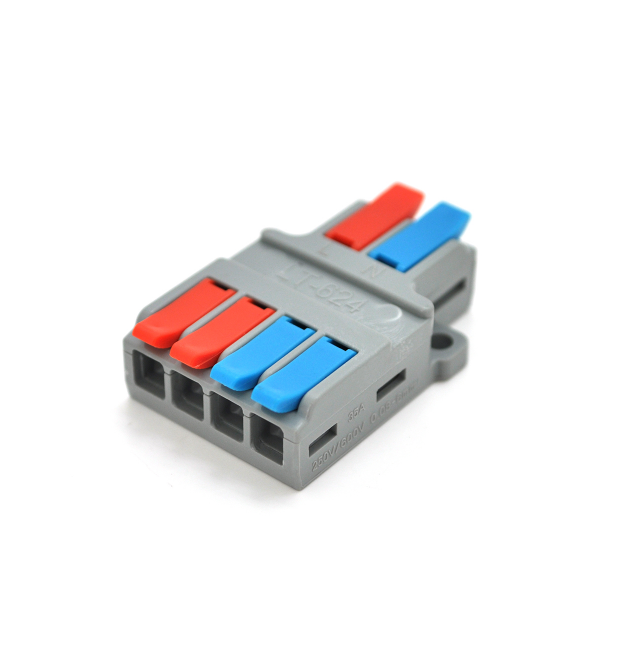 Клеммная колодка с нажимными зажимами 2х4-провода LT-624 для распределительных коробок, 450V - 32A, cерая
