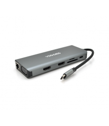 Хаб-конвертор VEGGIEG TC12 Type-C (папа) на Type-C(мама) + USB3.0*4(мама) + HDMI*2(мама) + VGA(мама) + SD - TF + RJ45, 10 см, Si