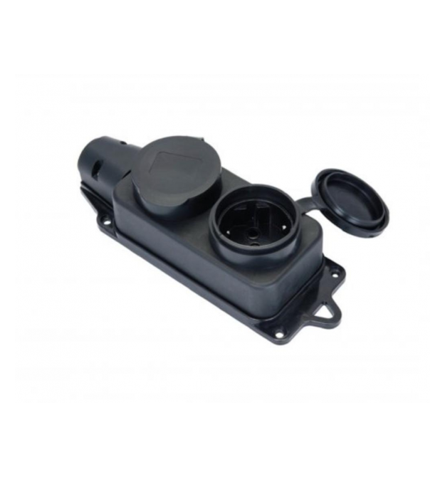 Колодка PiPo PP - SP-3132 - 2 - 44 - 16B, 16А, 220-240В, IP44, с заглушкой, с заземлением 2 гнезда, каучук, черный, Q25