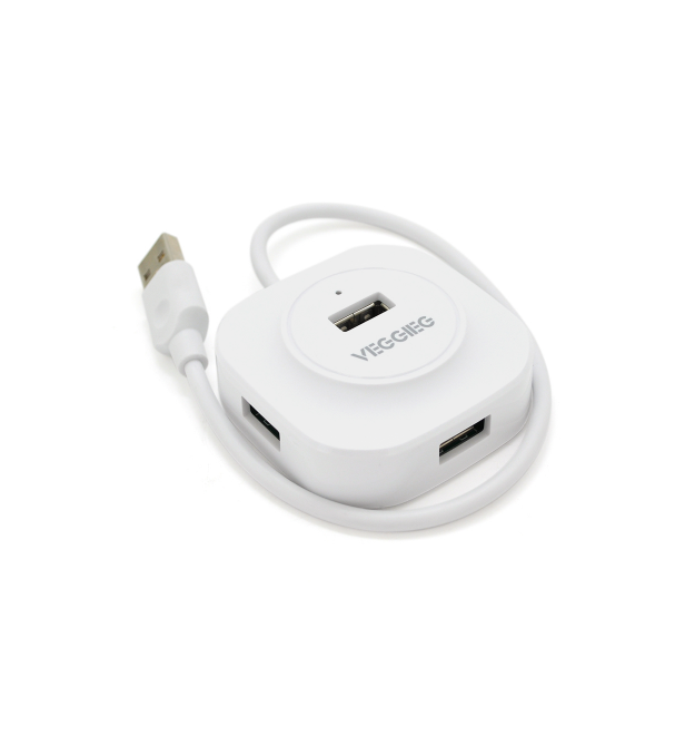 Хаб VEGGIEG V-U2407 USB 2.0 4 порта, 480Mbts, питание от USB, White, 0,3m, Box