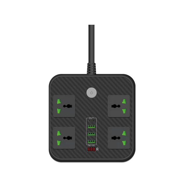 Сетевой фильтр ТВ-Т90, 4 розетки + 3 USB, 2 м, сечение 3х0,75мм, 3000W, Black, Box