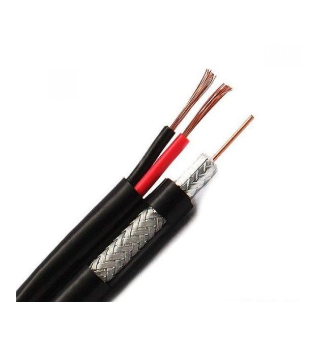 Кабель коаксиальный с питанием RITAR B305-RG59+2x0.5mm, 0,81 мм.CU, 64x0.12m CCA желтый экран, 75 Ом, FPE, оболочка 6,91мм черны