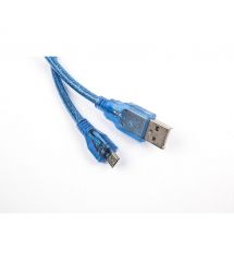 Кабель USB 2.0 (AM - Miсro 5 pin) 3м, прозрачный синий, Пакет
