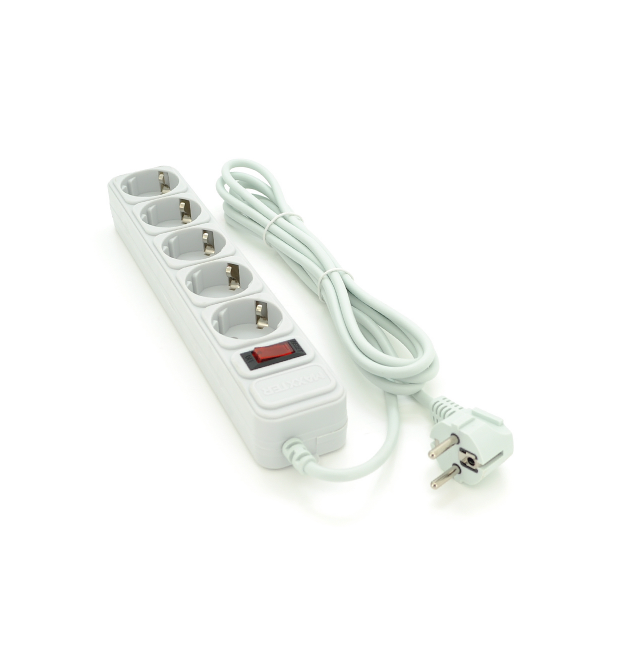 Сетевой удлинитель Maxxter SP5, 220В 10А, 5 розеток, 1.8 м, Gray, Q40