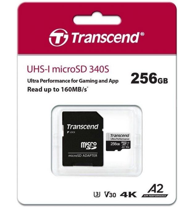 Transcend Карта памяти 256GB microSDXC C10 UHS-I U3 A2 R160/W125MB/s + SD