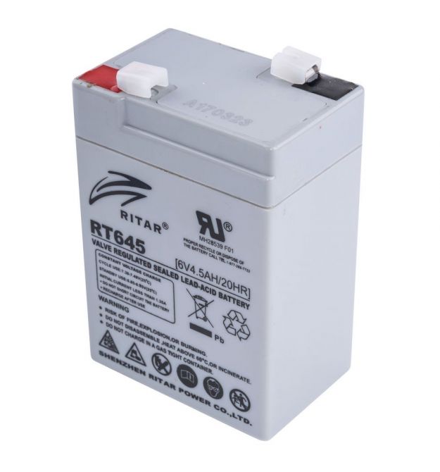 Акумуляторна батарея свинцево-кислотна AGM RITAR RT645 Gray Case 6V 4.5 Ah 20