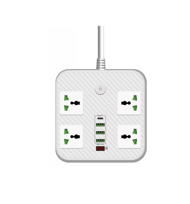 Сетевой фильтр ТВ-Т90, 4 розетки + 3 USB, 2 м, сечение 3х0,75мм, 3000W, White, Box