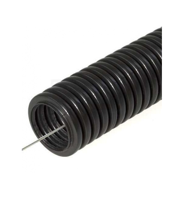 Гофротруба вулична D25 ПП, із протяжкою, із захистом від ультрафіолету, не підтримує горіння, (100м), колір чорний, ціна за бухт