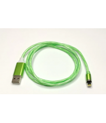 Магнитный кабель светящийся USB 2.0 - Lighting, 1m, 2А, GREEN, OEM