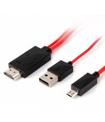Конвертер MHL microUSB (тато) + USB (тато) - HDMI (тато) 2.0м, Black, 1080p, BOX