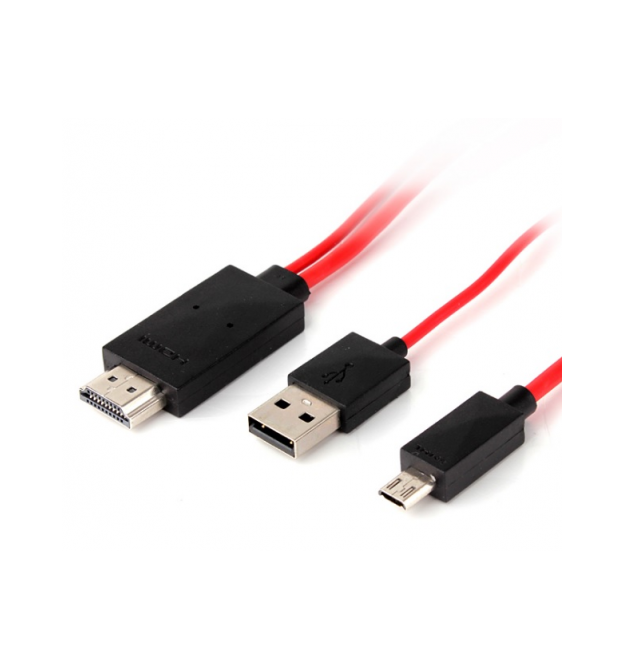 Конвертер MHL microUSB (тато) + USB (тато) - HDMI (тато) 2.0м, Black, 1080p, BOX
