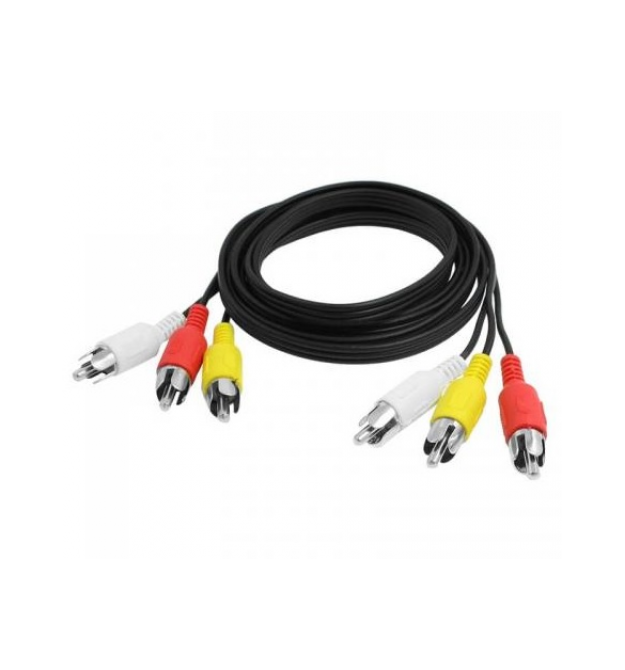 Кабель Audio-Video 3хRCA (папа) 3хRCA (папа), CCA, круглый, Black, 1,0 м, (Пакет) 