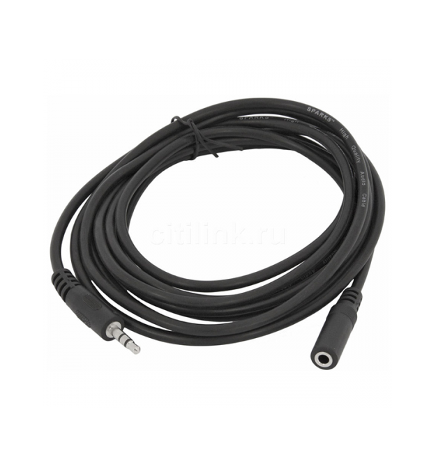 Удлинитель Audio DC3.5 папа-мама 0.5м, ССА Stereo Jack, (круглый) Black cable, Пакет