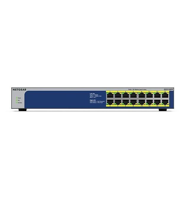 NETGEAR Коммутатор GS516PP 16xGE PoE+(260W), неуправляемый