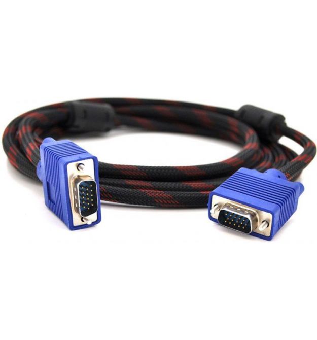Кабель VGA 3+4, 3.0 m, male to male( тато-тато), OD8.2mm, 2 фериту, обплетення, круглий Black / Red