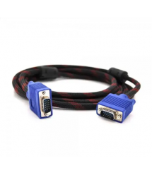 Кабель VGA 3+4, 1,5m, male to male (папа-папа), OD-8.2mm, 1 феррит, оплетка, круглый Black / Red, коннектор Blue, кулёк, Q200