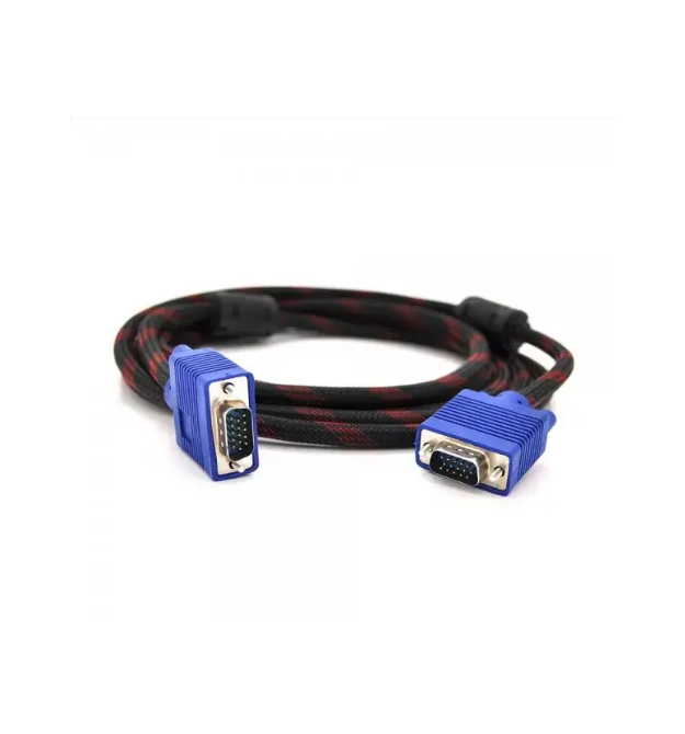 Кабель VGA 3+4, 1,5m, male to male (папа-папа), OD-8.2mm, 1 феррит, оплетка, круглый Black / Red, коннектор Blue, кулёк, Q200