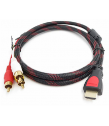 Кабель HDMI(ТАТО) - 3RCA( ТАТО), 1.5 m, 2 ферит, обплетення, Black-Red, пакет