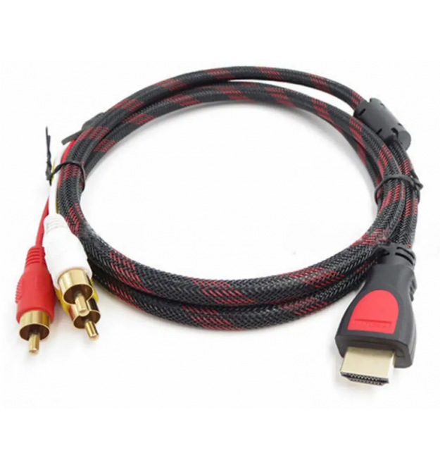 Кабель HDMI(ТАТО) - 3RCA( ТАТО), 1.5 m, 2 ферит, обплетення, Black-Red, пакет