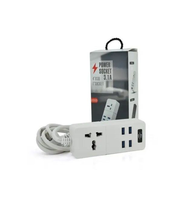 Сетевой фильтр ТВ-Т05, 4 USB, 1.5 м, сечение 3х0,75мм, 2.1А, White, Box