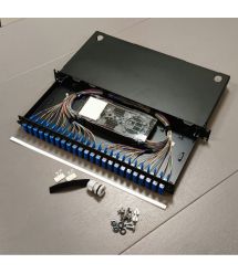 Патч-панель оптична висувна, 48xLC Duplex адаптерів OM3-ОМ4 та 96 пігтейлів, сплайс-касети MFT, MM, 1U, чорна, Corning